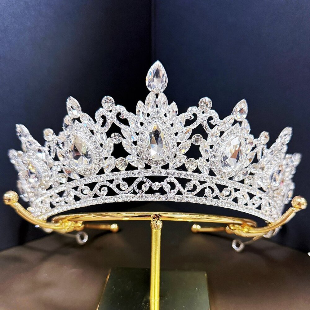 Silver Crown, Clear Crystal Tiara, Princess Tiara, Wedding Headband Bridal Tiara